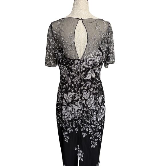 Badgley Mischka floral unconventional lace sheath dress 14 mother of bride LBD - Picture 4 of 14